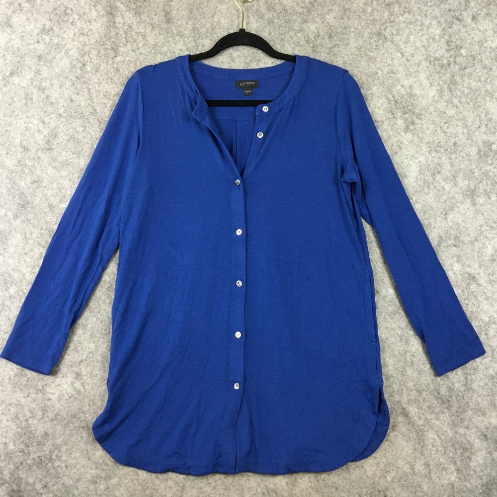 J Jill Top S Wearever Collection Tunic Shirt Long Sleeve Button Up Blue Career